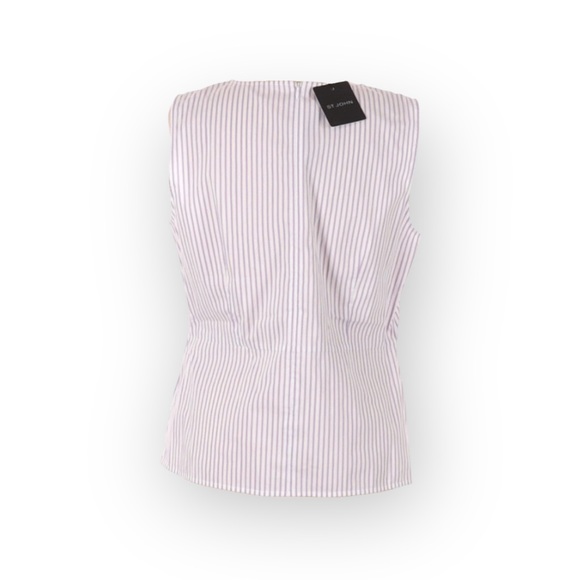 new St John ❉ Pinstripe Twist Front Sleeveless Surplice Top ❉ Orchid Stripe ❉ M - Picture 11 of 16